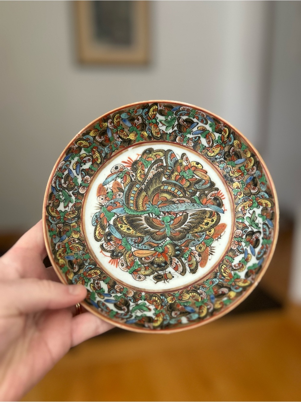 Antique Porcelain China “Thousand Butterflies” Pattern Saucer and Bowl